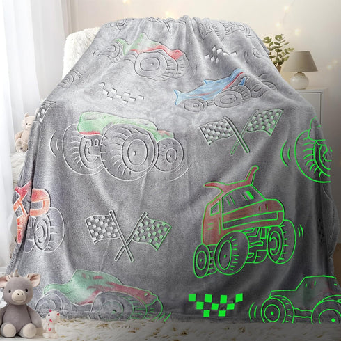 LMKLOP Glow in The Dark Monster Truck Blanket for Boys/Girls/Kids/Toddler/Baby, Cute Funny Car