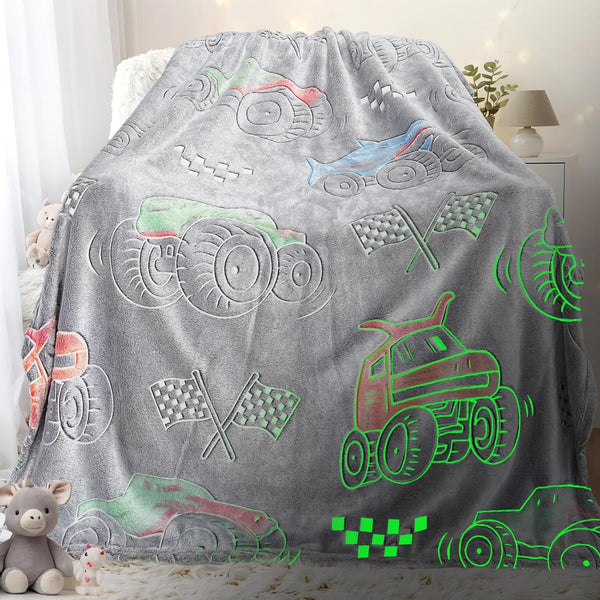 LMKLOP Glow in The Dark Monster Truck Blanket for Boys/Girls/Kids/Toddler/Baby, Cute Funny Car