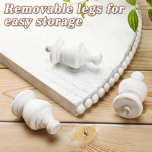 Rustic Wood Corner Counter Shelf, Beaded Farmhouse Tray with Detachable Legs, Bathroom Organizer for Display (White)