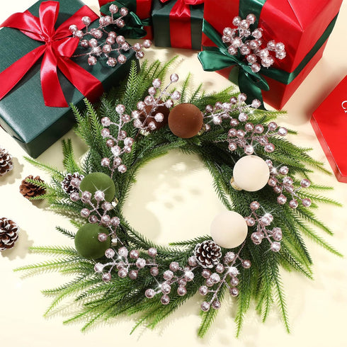 30 Geosar Pieces Artificial Christmas Berry Picks with Snowflake Glitter Artificial Holly Berry Stems for Christmas