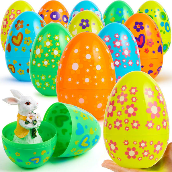 JOYIN 12 Pcs 7" Jumbo Plastic Easter Eggs, Bright Solid 6 Assorted