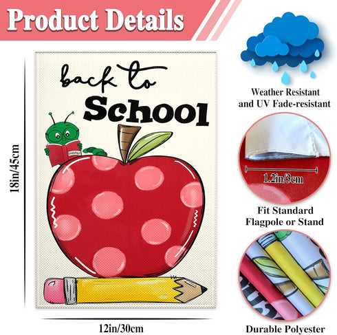 Welcome Back to School Garden Flag 12x18 Inch, Double Sided Love Heart Apple First Day Outdoor House Decoration