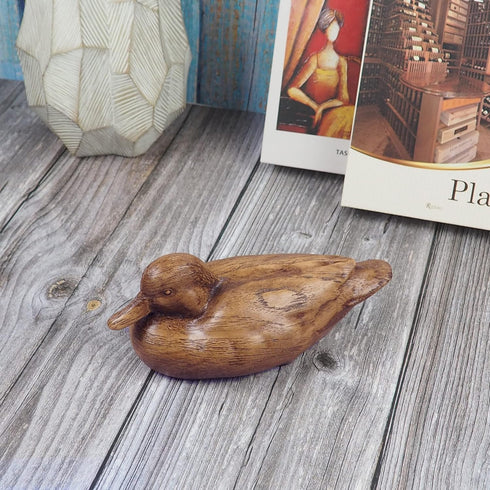 Hymmah Wooden Texture Duck Home Decor Statue Rustic Home Decorations for Living Room, Boho Sculpture Resin Animal