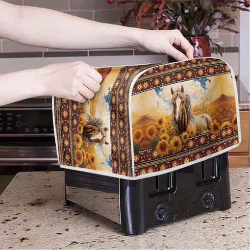 Aztec Horse Bread Toaster Cover 2 Slice, Sunflower Washable Dustproof Cover, Small Decorative Toaster Cover