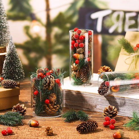 180 Pcs Christmas Pine Cones and Holly Berry Craft Set, Natural Pine Branch Decorations for DIY Home Gifts