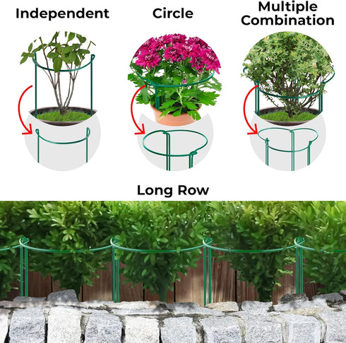 12 Pack 10" 16" K-Brands Plant Support Stakes Heavy-Duty Half Round Peony Support Ring and Cage for Indoor and Outdoor