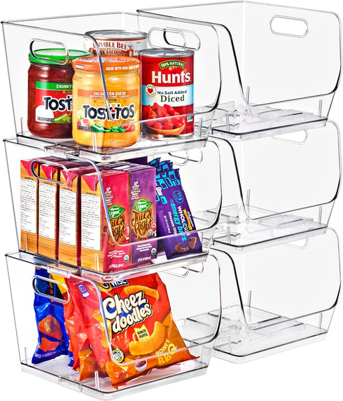 6 Pack) Sorbus Stackable Storage Bins Open Front, Clear Stackable Storage Bins, Pantry Bins for Storage