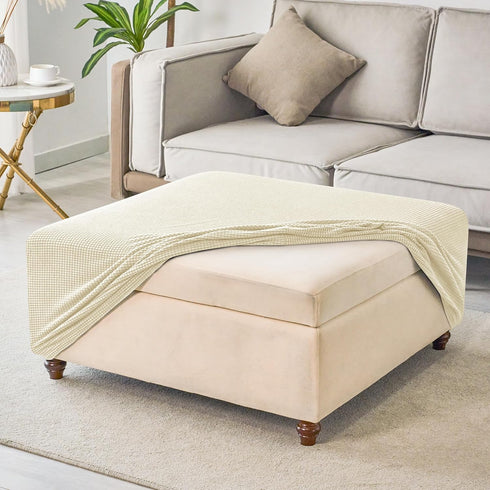 ANWUCHEN 18x30x25 inches, 0.45 lbs, Ottoman Cover - High Stretch Knitted Jacquard Fabric, Medium Beige, Square