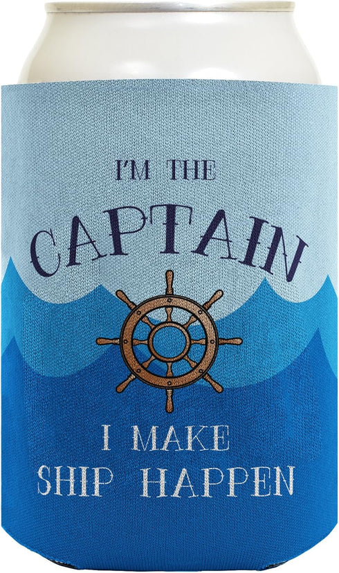 Captain First Mate Funny Boating Gifts Bundle 2 Pack Can Coolie Drink Coolers Waves
