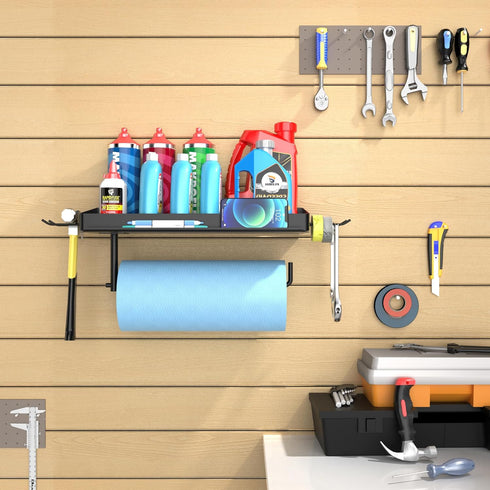 12 inch 2 SUNTECH Garage Paper Towel Holder with Shelf, One Hand Tear, Shop Paper Towel Holder, Paper Towel Holder Wall
