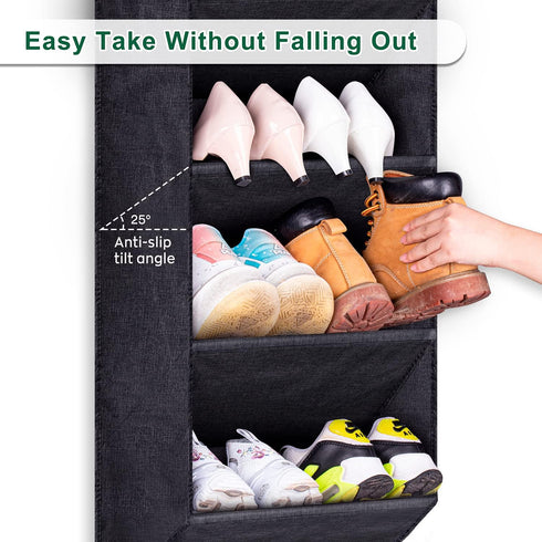 SLEEPING LAMB Over The Door Shoe Rack, Short Hanging Organizer with Large Deep Pockets for Boots, Black