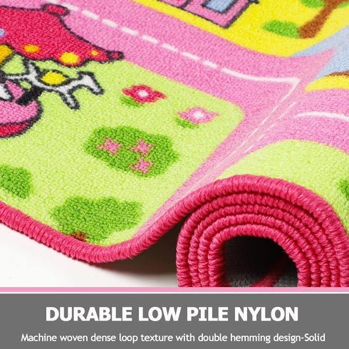 5.2x3.3 Capslpad Kid Rug for Playroom Pink Play Rug Traffic Road Car Play Mat ft Educational Learning Area Rug Washable