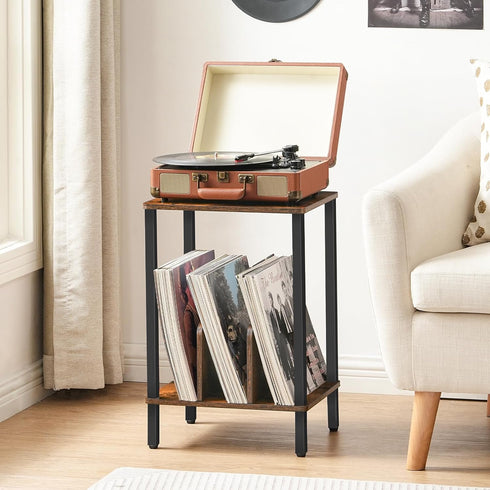 2-Tier 100 Albums, FG05RS01 HOOBRO Small End Table, Record Player Stand Vinyl Record Turntable Stand with Storage up