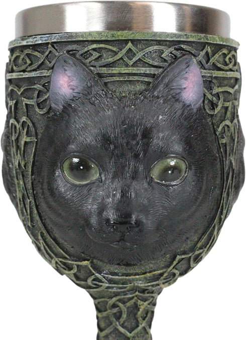 Ebros Wicca Mystical Witching Hour Black Cat Wine Goblet, 7oz Celtic Beverage Chalice with Green Gems