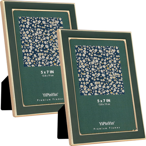 YiPinYin 2-Pack 5x7'' Jasper Green Picture Frames with Gold Plated Edge,HD-Real Glass