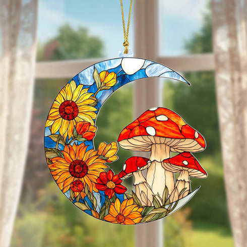 2D Flat Faux Stained Glass Mushroom Acrylic Ornament, Mushroom Ornaments for Christmas Tree, Mushroom Gifts for Women