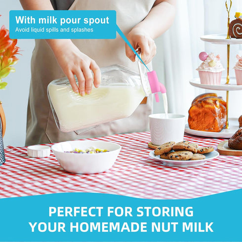 4 Pack 1/2 2 64 Oz 8 2 Gal Glass Milk Bottle with Airtight Lid & Pour Spouts - Heavy Duty Glass Milk Jug, Water