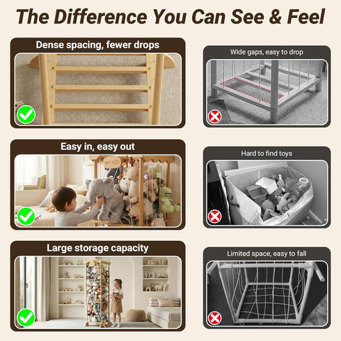 70+ COSYLAND Large Stuffed Animal Storage Organizer for Kids, Wooden Plush Toy Holder with Top Rope Clips, Elastic