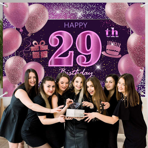 IMISI 29th Birthday Decorations for Girls - Happy Birthday Banner Pink Backdrop for Women