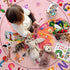 4ft ABC Kids Alphabet Round Rug Washable Soft Circle Nursery Rug, Non-Slip Educational Carpet with Pink Butterfly