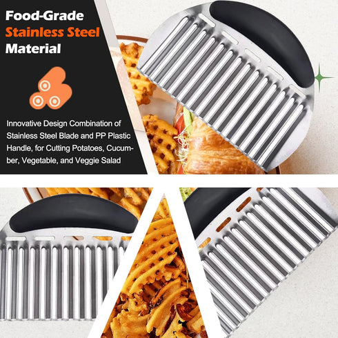 JAYVAR Large Crinkle Cutter French Fry Cutter, Large Crinkle Potato Slicer Wavy Chopper, Stainless Steel Wavy Slicer