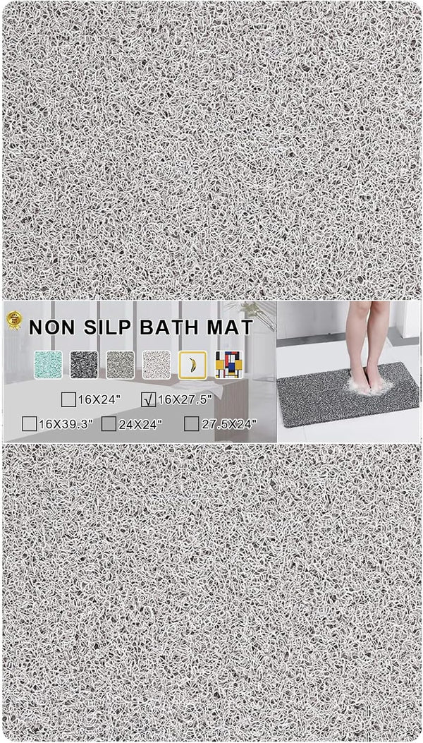 Nonslip Bath Mat, Extra Thick 0.6" Quick Dry Anti Slip Shower Mat for Tub Bathroom Pool Kitchen (Light Gray 16x27)