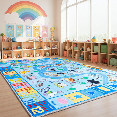 4x6 Kids Play Rug, Ultra-Soft Educational Animal & Season Shape Carpet, Non-Slip