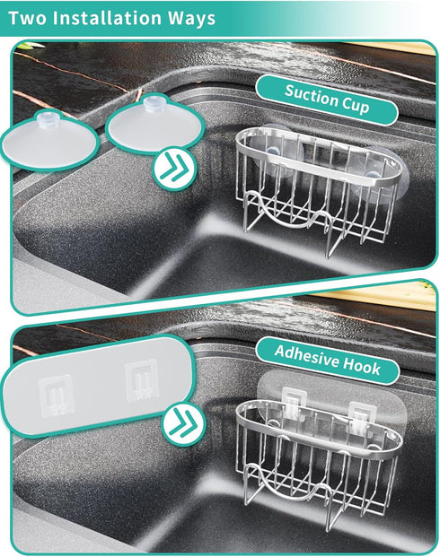 2 HapiRm Multifunctional Adhesive Kitchen Sink Organizer with M-Shaped, Installation Methods Kitchen Sponge Holder