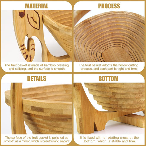 MYOSOTIS Foldable Fruit Basket, Collapsible Bamboo Fruit and Veggie Basket for Christmas Holiday Party (Elephant)