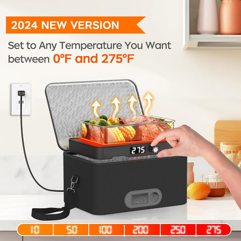 Portable Oven, 12V 24V 110V-240V Car Food Warmer, Electric Heated Lunch Box for Road Trip/Camping