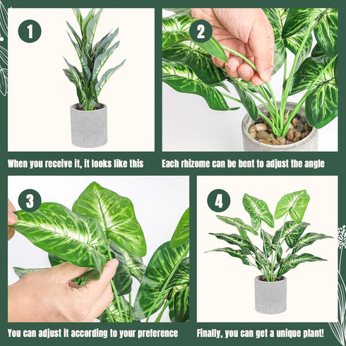 16" Small Fake Plants - Artificial Tropical Faux Plants for Indoor Desk Decor, Sage Green