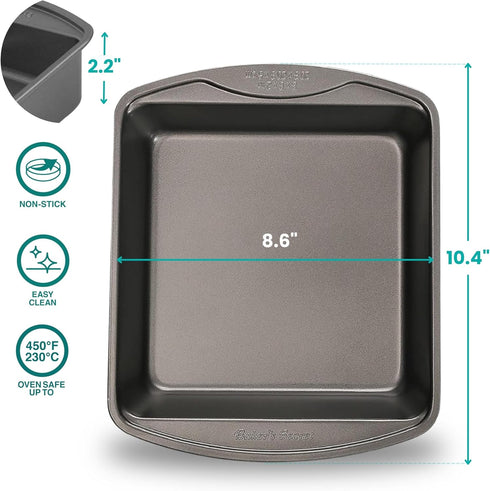 Baker's Secret Square Cake Pan 8" 1pc Nonstick, Premium Food-Grade Coating, Non-stick Square Pan, Carbon Steel- The Classic Collection by Baker's Secret
