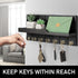 Rebee Vision Decorative Key and Mail Holder for Wall - Farmhouse 15 Inches Floating Shelf with 7 Sturdy Key Hooks for Home Entryway Wall Decor - Rustic Key Racks (Black) by Rebee Vision