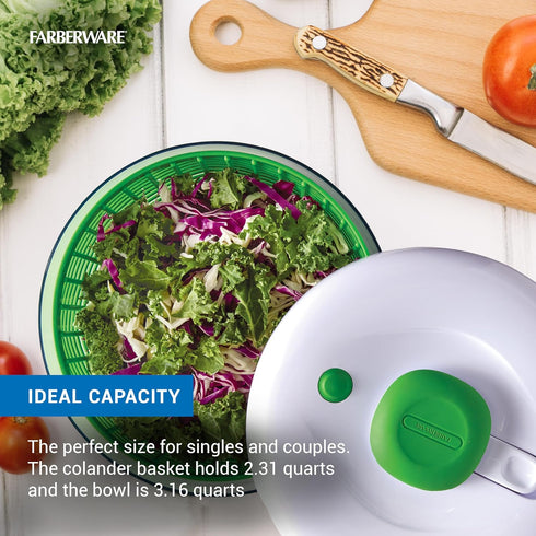 3.16 Farberware Small Pro Salad Spinner, Qt Lettuce Spinner with Pump Mechanism, Colander Basket and Non-Slip Base