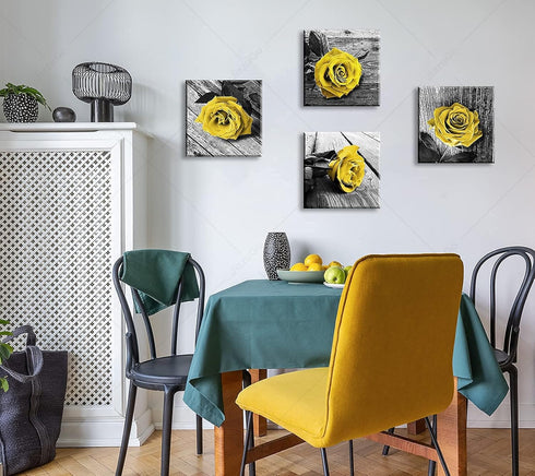 Yellow Decor Canvas Wall Art - Valentine Decorations for Home, Rose Flowers Pictures for Living Room Office Décor