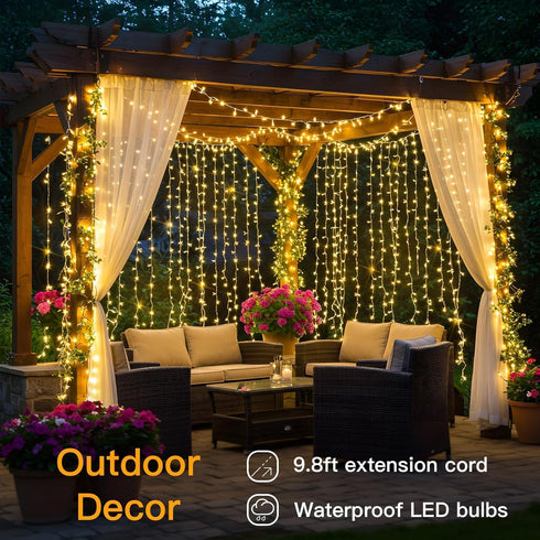 suddus 200 LED Curtain Lights for Bedroom, Fairy String Lights Indoor Outdoor for Christmas, Party Decor