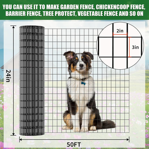 24 50 2x3 inch 15GA PVC Coated Welded Wire Mesh Fence, in x ft, Mesh Heavy-Duty Roll, Garden Border Fencing