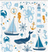 Ambesonne Nautical Shower Curtain, Blue Orange Pastel Composition of Lighthouse Sailboat Fish Shells Octopus, 69" W x