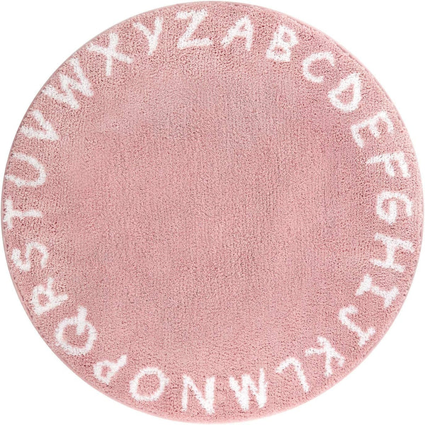 Lahome ABC Pink Round Rug for Girls Bedroom - 3ft Washable Small