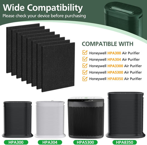 8 Pack HPA300 Carbon Pre Filter for Honeywell HPA300 Series Air Purifier, Precut Premium Activated Carbon