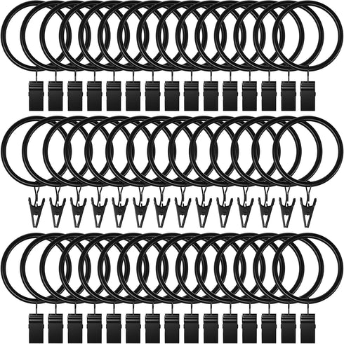 Lansian 72 Pack Curtain Rings with Clips Hooks, Rustproof Matte Metal Stainless Steel Drapery Rings, Vintage Black