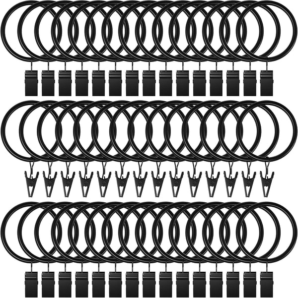Lansian 72 Pack Curtain Rings with Clips Hooks, Rustproof Matte Metal Stainless Steel Drapery Rings, Vintage Black