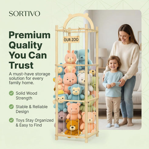 Sortivo 3 Set, 60In Stuffed Animal Storage & Organizer with Animal Figurines Large Capacity Stuffy & Plushies Storage