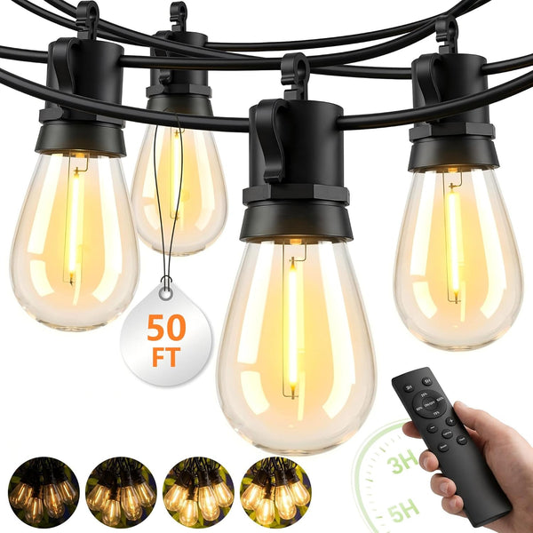 BYGUQ Outdoor String Lights LED Patio-Light - 50Ft Outside Waterproof Dimmable Porch Lights