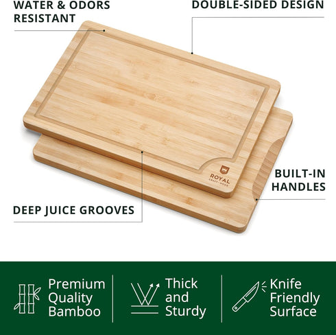 ROYAL CRAFT WOOD Bamboo Cutting Board with Juice Groove - Kitchen Chopping Board for Meat Cheese and Vegetables, Heavy Duty Serving Tray w/Handles (Large,10 x 15") by ROYAL CRAFT WOOD
