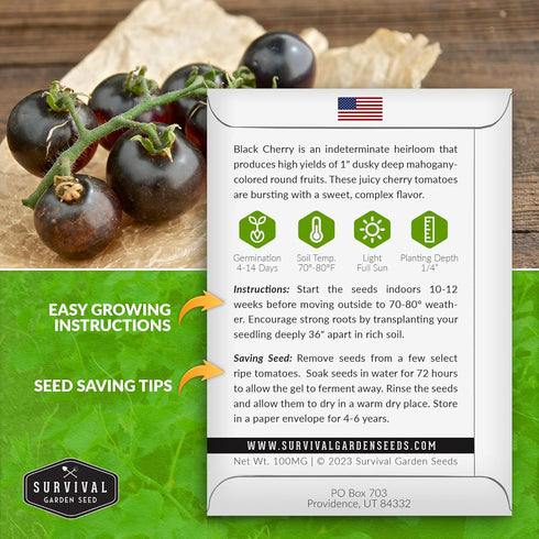 (2 Packs) Black Cherry Tomato Seeds for Planting Indeterminate Heirloom Non-GMO Variety Grow High Yields of Deep