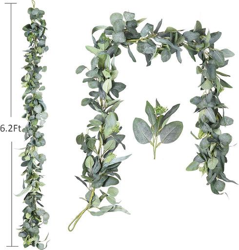 DearHouse 6.2 Feet Eucalyptus Garland, Artificial Silk Eucalyptus Leaves Vines Handmade Garland for Wedding Home