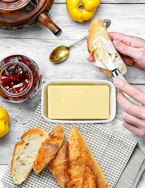 2 Pack Stainless Steel Butter Spreader Knife, White Porcelain Handle, Cheese Butter Knives for Kitchen