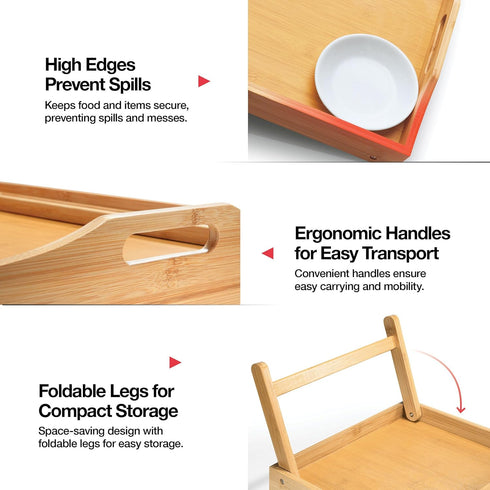 Home-It Bed Table Tray with Folding Legs - Bamboo Breakfast Tray with Handles for Bed, Sofa, Eating and Laptops