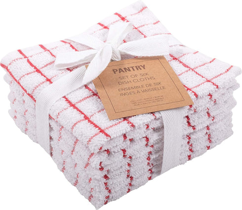 KAF Home Pantry 100% Cotton Checkered Grid Dish Cloths, Set of 6, 12 x 12 Inches, Absorbent & Machine Washable, Red